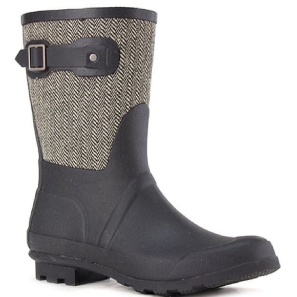 chooka Shoes - Chooka Matte Black & Herringbone Mid-Rise Rain Boot